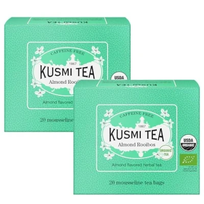 Abbildung von Kusmi Tea 2er Pack Rooibos Mandel Rotbusch Bio Tee mit natürlichem Mandelaroma Cremiger Aufguss Koffeinfreier Kräutertee 2x20 Teebeutel