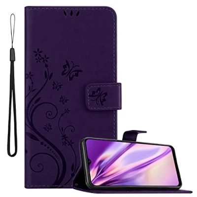 Abbildung von Cadorabo Hülle kompatibel mit Vivo Y52 5G / Y72 Blumen Design aus Kunst Leder Flip Klappbare Magnetische [Standfunktion] [Kartenfächern] Cover für Tasche in Lila