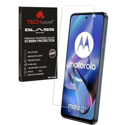 Abbildung von TECHGEAR GLASS Edition Kompatibel für Motorola Moto G54 5G, Panzerglas Schutzfolie Abdeckung [2.5D Runde Kante] [9H Härte] [Kristallklarheit] [Kratzfest] [Keine Blasen]