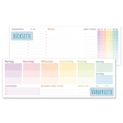 Abbildung von paper&amp;you® Wochenplaner ohne festes Datum &quot;Rainbow&quot; 50 Blatt Tischkalender Block quer undatiert inkl. Terminplaner, Habit Tracker, To Do Liste, Einkaufsliste, Notizen nachhaltig &amp; klimafreundlich
