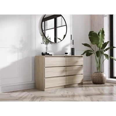 Abbildung von 3E 3xE living.com Kommode mit 6 Schubladen 120 cm, Farbe: Sonoma Eiche, H: 79 B: T: 39 cm