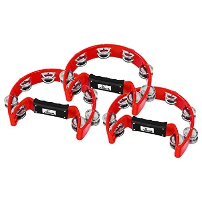 Abbildung von 3er Set XDrum Hand Tambourin Halbmond Form (Tambourine, 16 Paar verchromte Stahl Schellen, Kunststoff) rot