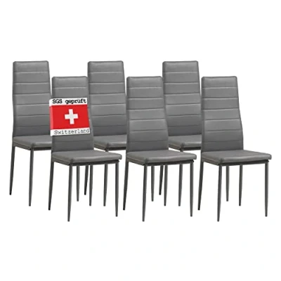 Abbildung von Albatros International Esszimmerstuhl Esszimmerestuhl Küchenstuhl MILANO, Kunstleder Bezug (6er Set, Grau), edles Italienisches Design, Polsterstuhl, hohe Belastbarkeit, Modern