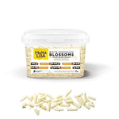 Abbildung von Mona Lisa Blossoms von Callebaut (weiße Schokoladenlocken, 1 kg Dose)