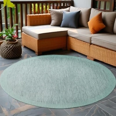 Abbildung von Carpetsale24 In &amp; Outdoor Teppich Wetterfest 120 cm Rund Einfarbig Blau Waschbar, Wasserfest, Pflegeleicht und Flachgewebe Ideal für Balkon, Garten, Terrasse als Küchenteppich