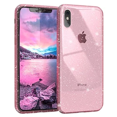 Abbildung von EAZY CASE Hülle kompatibel mit iPhone XS Max Schutzhülle Glitzer, Handyhülle, Schutzhülle, Back Cover Glitter, TPU/Silikon, Transparent/Durchsichtig, Pink