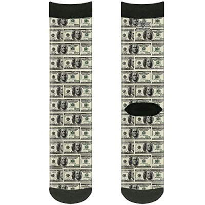 Abbildung von Buckle Down Herren Socks 100 Dollar Bills Crew Rucksäcke, Mehrfarbig
