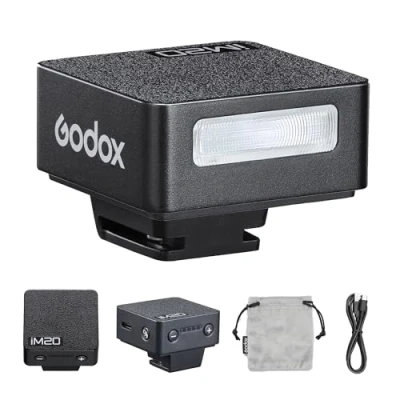 Abbildung von Godox iM20 iFlash Kamerablitz, 5 Blitz Leistungsstufen, Mini Speedlite, eingebauter, wiederaufladbarer Akku für Fuji, Canon, Nikon, Sony, Olympus, Panasonic Kameras