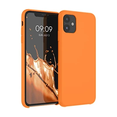 Abbildung von kwmobile Hülle kompatibel mit Apple iPhone 11 weiches TPU Silikon Case Cover geeignet für kabelloses Laden Fruity Orange