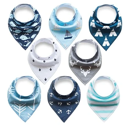 Abbildung von Baby Dreieckstuch Lätzchen 8er Pack Halstuch Spucktuch mit Druckknopf für Jungen und Mädchen Kleinkinder Saugfähig Weich Größenverstellbar