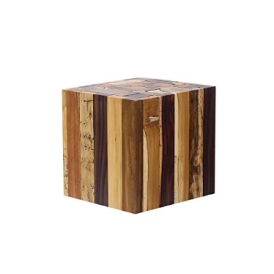 Abbildung von Brillibrum Design Beistelltisch Holz Hocker aus Treibholz Quadratisch Holzblock Mischholz massiv Ablage Blumenhocker (Tisch klein: 25,0cm x 30,0cm)