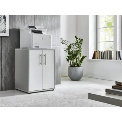 Abbildung von moebel dich auf Druckerkommode TABOR Druckerschrank Druckertisch Aktenschrank 2 türig (BxHxT) 54x74x52 cm (lichtgrau/weiß matt)
