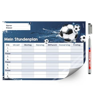 Abbildung von younikat Stundenplan abwischbar selbstklebend I Fußball inkl. Stift wiederbeschreibbar Schulanfang dv488
