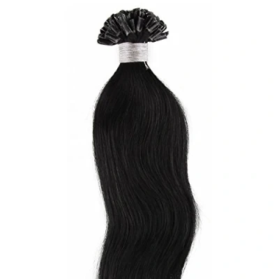 Abbildung von Beauty7 Räumungsausverkauf 50 STK Echthaarstraehnen Remy Echthaar Haarverlaengerung von U tips 45cm 0,5g Bonding Extensions Straehnen 18 Zoll Schwarz #1