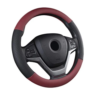 Abbildung von SFONIA Auto Lenkrad Abdeckung Lenkradschutz Lenkradhülle PU Leder Universal 37 38cm/15&quot; Rutschfest Atmungsaktiv Langlebig (Weinrot)