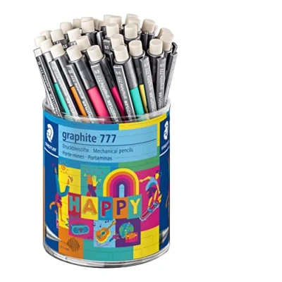 Abbildung von STAEDTLER Druckbleistift mit Radiergummi Set, 36 Bleistifte im Köcher, Linienbreite 0,5mm, gummierter Schaft, extra großer Radierer, bruchhemmende Minenführung, 777 KP36HA