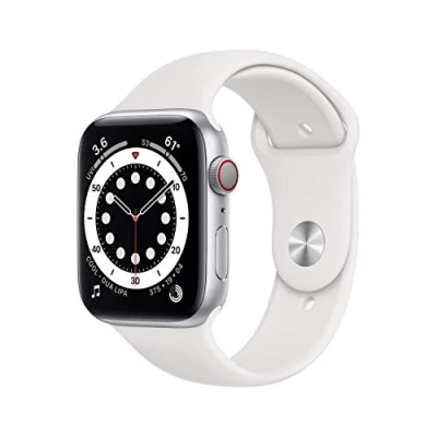 Abbildung von Apple Watch Series 6 (GPS + Zellular, 44MM) Aluminiumgehäuse Silber mit Weiß Sportarmband (Generalüberholt)