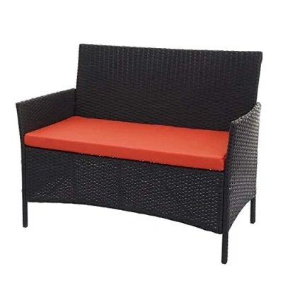 Abbildung von Mendler Poly Rattan Gartenbank Halden, Sitzbank Bank schwarz, Kissen Terracotta
