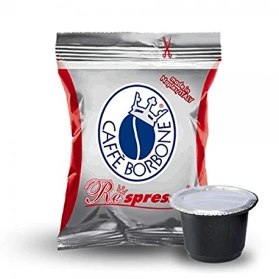 Abbildung von Respresso Bourbon Kaffeekapseln, kompatibel mit Nespresso Maschinen, blau, rot, schwarz, gold wählbar 500 rot