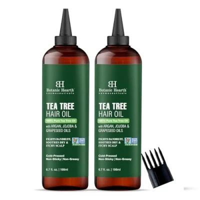 Abbildung von Botanic Hearth 100% Pure Tea Tree Oil for Hair (6.7 fl oz, Pack of 2) Infused with Jojoba &amp; Grapeseed Oils Soothes Itchy Scalp Fights Dandruff Non GMO Verified