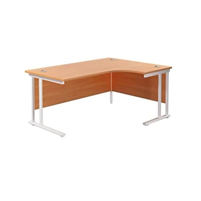 Abbildung von Office Hippo Robuster Büroschreibtisch, rechter Ecktisch, stark, verlässlich, mit integrierter Kabelführung und Doppelstützen, PC Tisch für Büro oder Zuhause, Buchentischplatte/weißes Gestell