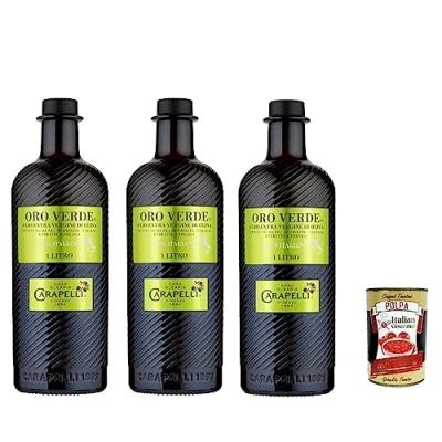 Abbildung von 3x Carapelli Oro Verde 100% italienisches natives Olivenöl extra, 1L + Italian Gourmet Polpa 400g