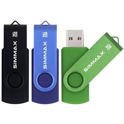 Abbildung von SIMMAX USB Stick 3 Stück 16GB Memory Swivel Design Flash Laufwerke Zip (16GB Schwarz Blau Grün)