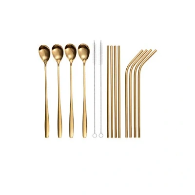 Abbildung von GRÄWE Latte Macchiato Löffel Trinkhalm Set 14 tlg., Edelstahl, gold