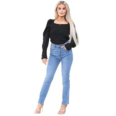 Abbildung von 989Zé ENZO Damen Jeans, schmal, gerades Bein, Stretch Baumwolle, Denim Hose, hellblau, 44