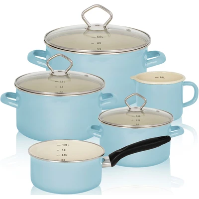 Abbildung von Krüger Topf Set &quot;Sylt&quot;, Emaille Aluminiumguss, (Set, 8 tlg., Fleischtopf 16/20/24 cm, Milchtopf 12 Stieltopf 16 cm), Induktion
