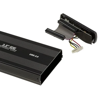 Abbildung von KALEA INFORMATIQUE Externes USB Gehäuse für IDE 3.5 40 Pin Festplatten mit externer Stromversorgung. Aus Aluminium, schwarz.