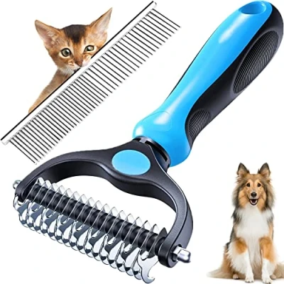 Abbildung von BELSVOR Hundebürste Katzenbürste, 17+9 Zähne, für Hund und Katze, Langhaar zum Öffnen von Knoten/Unterwolle, Unterfellbürste Hunde mit Kamm