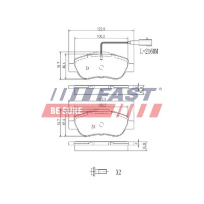 Abbildung von FAST FT29123 Bremsbelagsatz Vorderachse mit integriertem Verschleißsensor FIAT: Grande Punto Schrägheck, 500 Evo Schrägheck