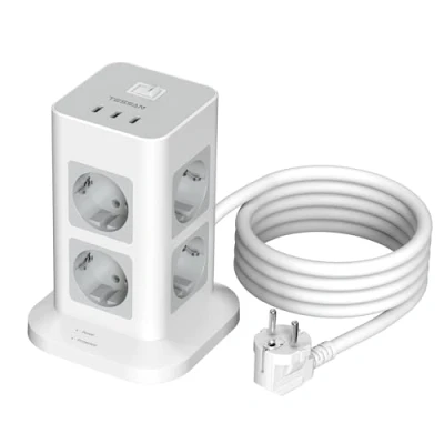 Abbildung von TESSAN 8 Fach Steckdosenleiste mit 3 USB C Mehrfachsteckdose, 1700J Überspannungsschutz 2M Verlängerungskabel, 3600W Steckdosenturm, Verteilersteckdose für Zuhause, Büros