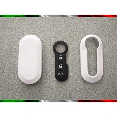 Abbildung von TOPBEST Schlüsselgehäuse + Tasten aus Gummi kompatibel mit Fiat 500 Grande Punto Evo Bravo Panda 500L Lancia Y Ypsilon Musa Delta Weiß Video Tutorial zur Montage