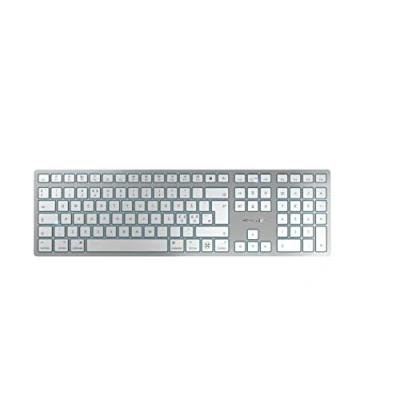 Abbildung von CHERRY KW 9100 SLIM FOR MAC, kabellose Mac Tastatur, Pan Nordisches Layout (QWERTY), Bluetooth oder 2,4 GHz Funk, Flache Tasten, Wiederaufladbar, Weiß Silber