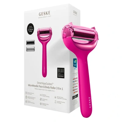 Abbildung von GESKE SmartAppGuided™ MicroNeedle Face &amp; Body Roller 8 in 1 Derma Elektrisches Microneedling Nadelroller Needleroller Beauty für Gesicht und Körper kühlender Aufsatz