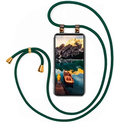 Abbildung von moex Handykette kompatibel mit Samsung Galaxy S23 Ultra Hülle Band Längenverstellbar, Handyhülle zum Umhängen, Silikon Case Transparent Kordel Schnur abnehmbar in Grün