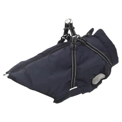 Abbildung von vidaXL Hundemantel mit Geschirr Wasserdicht Marineblau L68, Winter, Hundejacke Geschirr, Welpenmantel