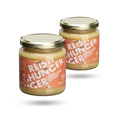 Abbildung von REISHUNGER BIO Erdnussmus, 500g (2x250g) Glutenfrei &amp; Vegan Cremiges Nussmus ohne Zuckerzusatz aus 100% gerösteten Erdnüssen