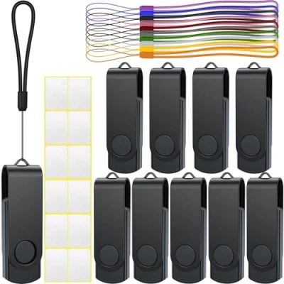 Abbildung von 64GB USB Sticks Speicherstick Uflatek Memory Stick 10 Stück 2.0 Schwarz Flash Drive Swivel Laufwerk Metall Thumb Externer Datenstick mit Lanyard
