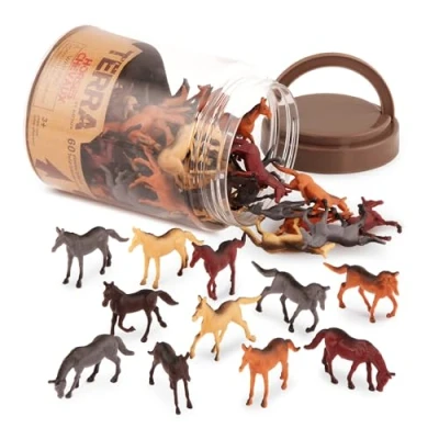 Abbildung von Terra 60 teilig Tierfiguren Sammlung Pferde Spielzeug Set im Eimer, Mini Figuren ab 3 Jahren