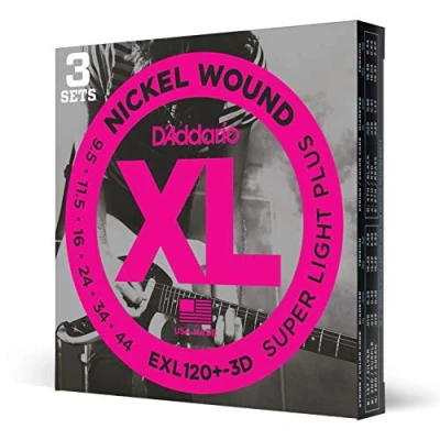 Abbildung von D&#039;Addario Gitarrensaiten E Gitarre Gitarren Saiten EXL120+ 3D Super Light Plus, 9.5 44 3 Stück
