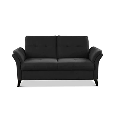 Abbildung von CAVADORE 2er Sofa Grönland / Skandinavische 2 Sitzer Couch mit Federkern + Sitztiefenverstellung 173 x 90 102 Flachgewebe, Schwarz