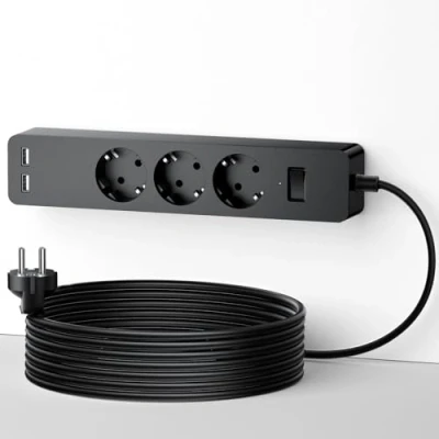 Abbildung von 3 Fach Steckdosenleiste 3m mit USB, NTONPOWER Mehrfachsteckdose Überspannschutz Wandmontage Verwenden Sie Kleber, Langes Verlängerungskabel Kindersicherung, Schwarz, MEHRWEG
