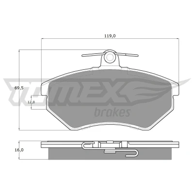 Abbildung von TOMEX brakes TX 10 63 Bremsbelagsatz Vorderachse VOLKSWAGEN: GOLF 3, 2, Polo III Schrägheck, SEAT: Ibiza TOLEDO 1, Cordoba I Limousine