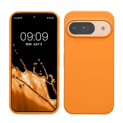 Abbildung von kwmobile Hülle kompatibel mit Google Pixel 9 / Pro Silikon Handy Case Handyhülle weiche Oberfläche kabelloses Laden Fruity Orange