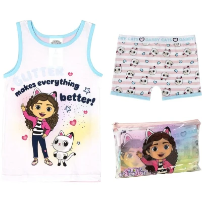 Abbildung von CERDÁ LIFE&#039;S LITTLE MOMENTS Girl&#039;s Gabby&#039;s Dollhouse Bib Short Pyjamas Pajama Set, White, Pink and Blue, 4 Jahre