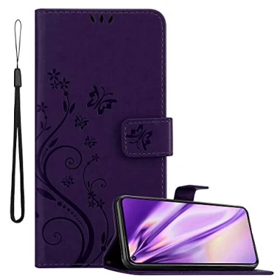 Abbildung von Cadorabo Hülle kompatibel mit Honor 20 PRO Blumen Design aus Premium Kunst Leder Flip Klappbare Stoßfeste Magnetische [Standfunktion] [Kartenfächern] Cover für Tasche in Lila