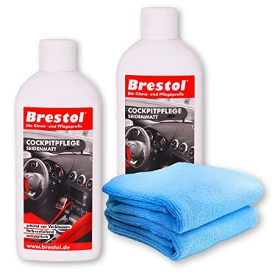 Abbildung von Brestol Kunststoffpflege Auto Set1 (2X 250 ml + 2X Universaltuch) Innenraumpfleger Tiefenpfleger Gummipflege Innenraumpflege Kunststoff Gummi Vinyl